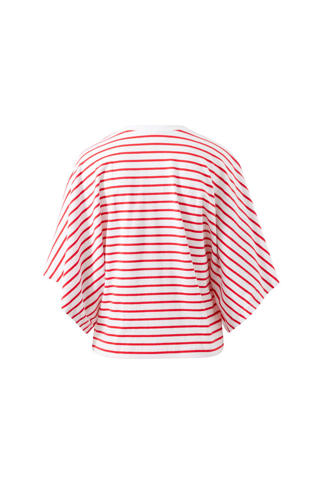 Lucy Relaxed Sleeve Tee, WHITE/HERITAGE RED STRIPE