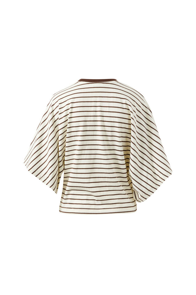 Lucy Relaxed Sleeve Tee, MILK/BRUNETTE STRIPE