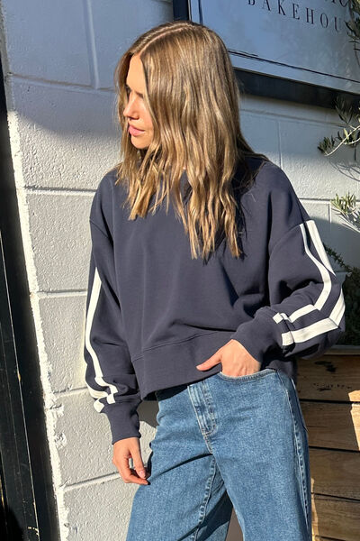Sporty Slouchy Crew, NEW NAVY SIDE STRIPE