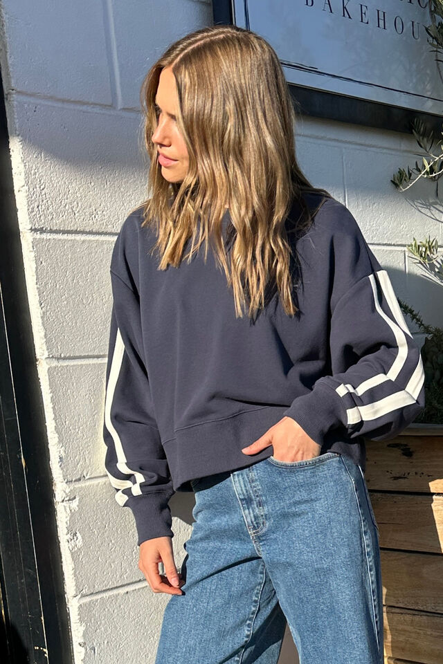 Sporty Slouchy Crew, NEW NAVY SIDE STRIPE