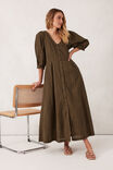 Sculptured Sleeve Midi Dress, DEEP OLIVE - alternate image 6