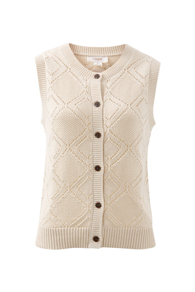 Dahlia Diamond Knit Vest, ECRU