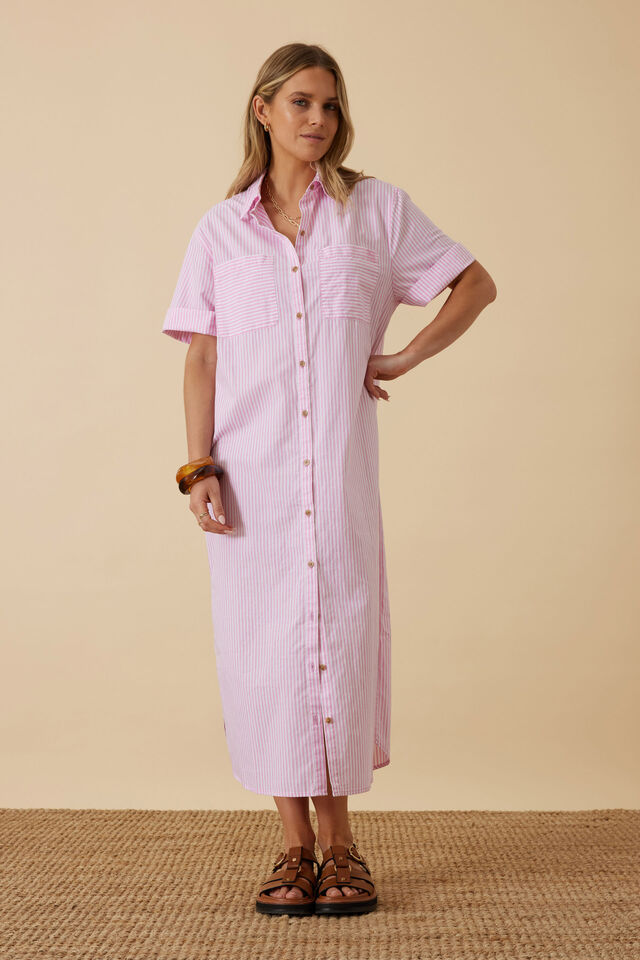 Hanna Midi Shirt Dress, HIBISCUS PINK STRIPE
