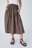 Linen Midi Skirt, BITTER CHOC