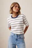 Stevie Slouchy Tee, WHITE/WASHED OLIVE STRIPE - alternate image 6