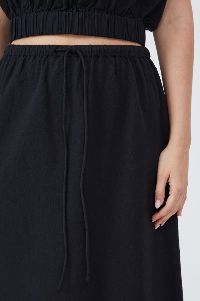 Bias Midi Skirt In Organic Cotton Linen Blend, BLACK