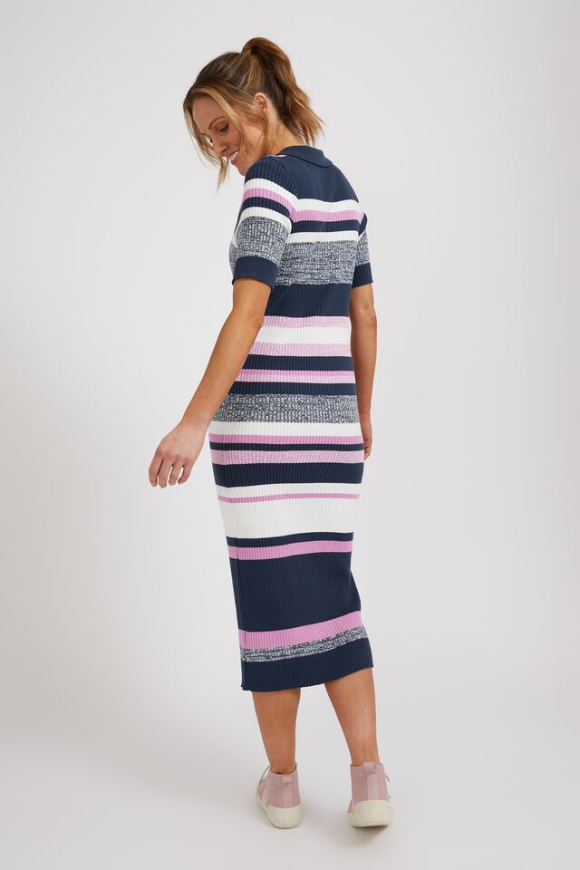 Striped Straight Dress In Organic Cotton, SMOKE STRIPE