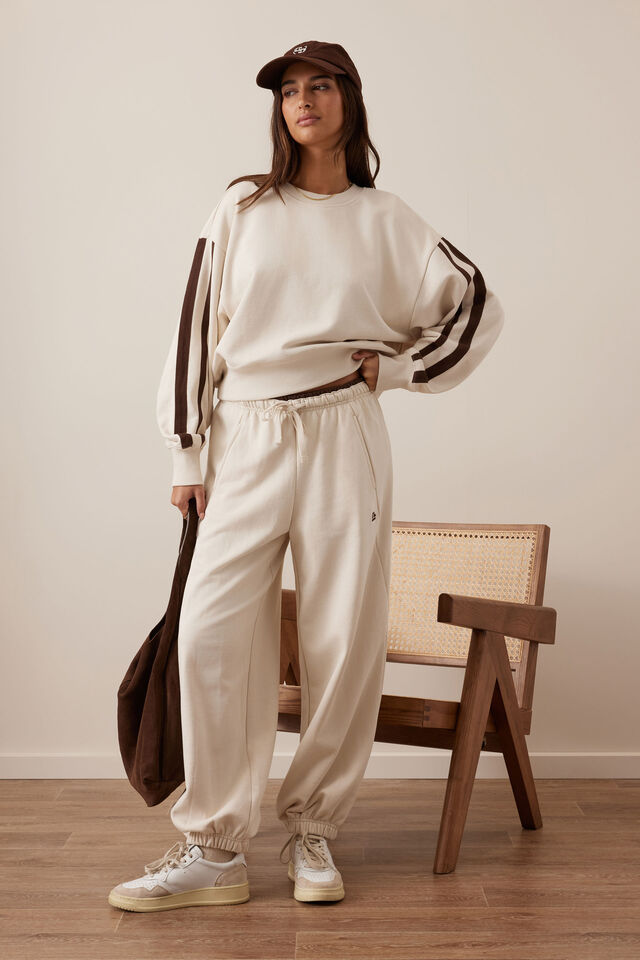 Bowie Barrel Leg Trackpant, BUFF CONTRAST CHOCOLATE BIND