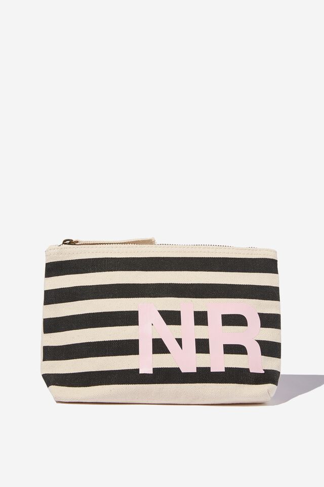 Monogram Pouch In Organic Cotton, BLACK STRIPE/UPPERCASE 3