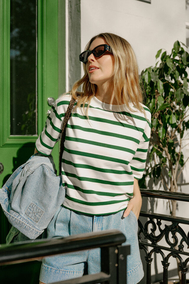 Boxy Terry Tee, WHITE WINTER GREEN STRIPE