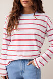 Scout Slouchy Long Sleeve  Tee, WHITE/CHINA BLUE CHILLI RED STRIPE - example image 4