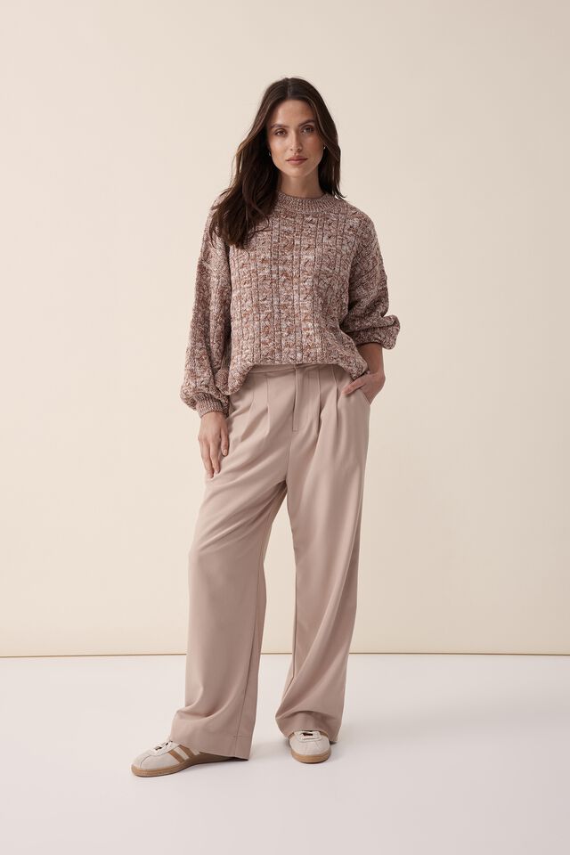 Cable Split Hem Crew, GINGER TWIST
