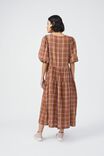 Check Smock Midi Dress In Textured Organic Cotton, GINGER SUMMER PINK CHECK - alternate image 3