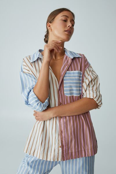 Colour Block Poplin Stripe Shirt In Organic Cotton, MULTI STRIPES