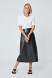 A Line Midi Skirt In Rescued Vegan Leather, BLACK