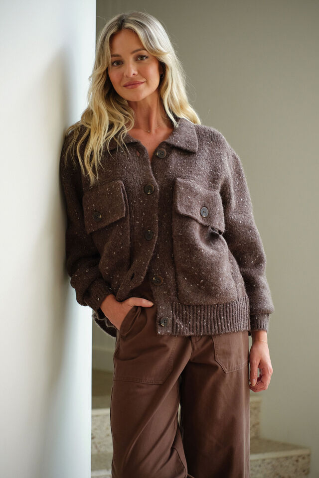 Knit Bomber Cardi, MUSHROOM NEP