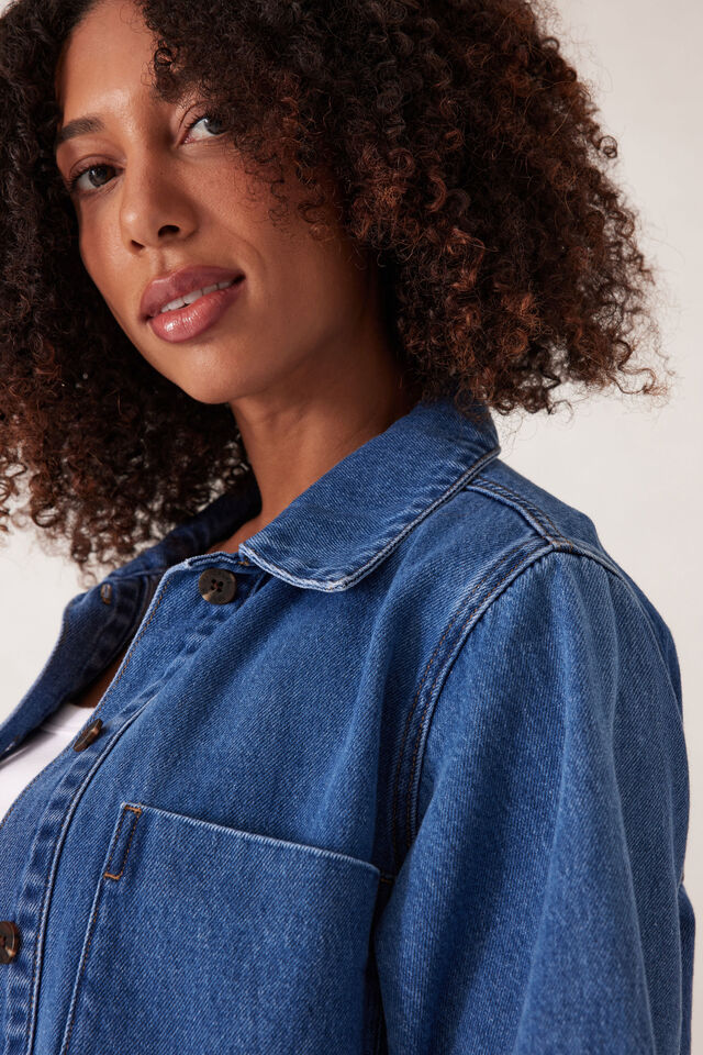 Short Sleeve Denim Shirt, MID INDIGO
