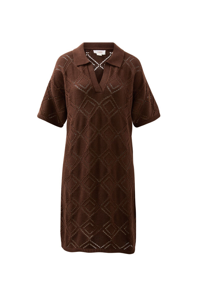 Daisy Diamond Knit Mini Dress, CHOCOLATE