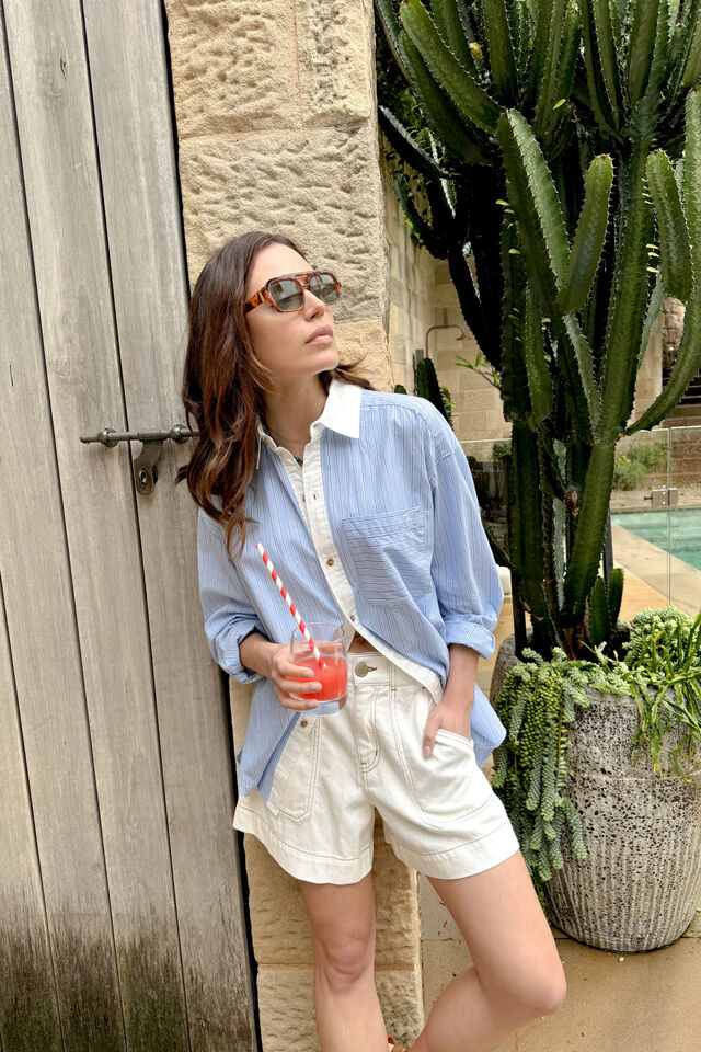 Peta Oversized Shirt, POWDER BLUE TRIPLE STRIPE