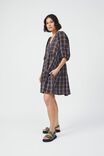 Check Smock Dress In Textured Organic Cotton, LEAD CAMELETTE CHECK - alternate image 4