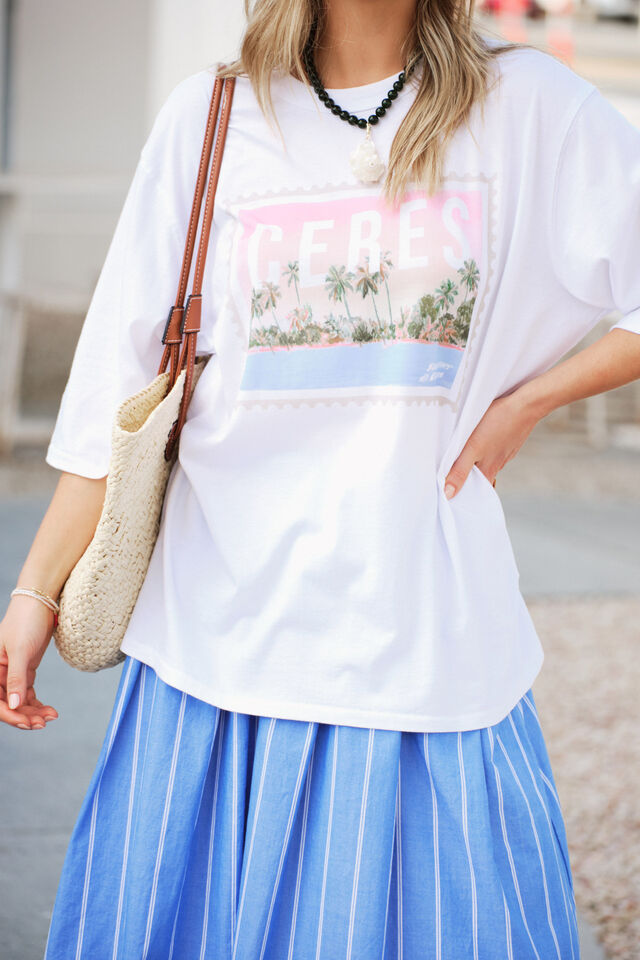 Liv Oversized Tee, WHITE/CERES HOLIDAY STAMP