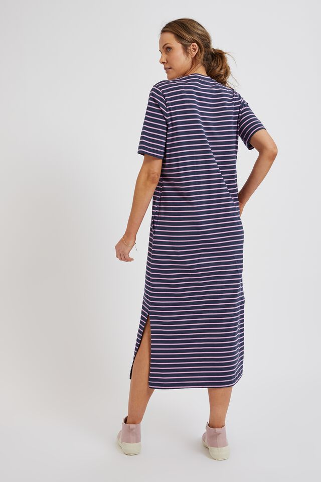 Short Sleeve Tee Midi Dress, SMOKE BLUE/ MUSK FINE