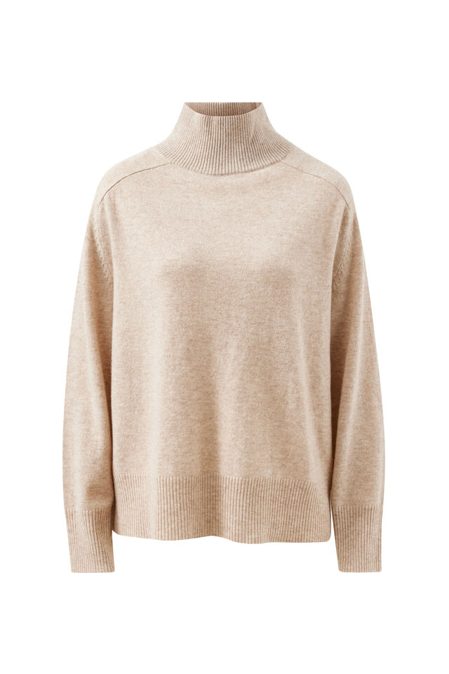 Alex Oversized Knit Funnel Neck Pullover, OAT MARLE