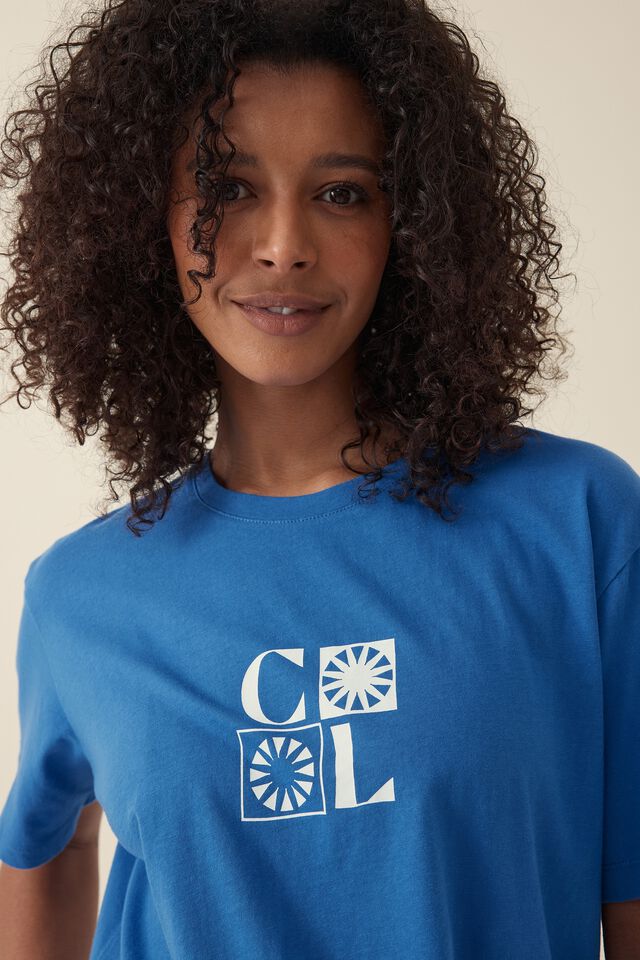 Slouchy Split Hem Tee, COBALT/WHITE CL