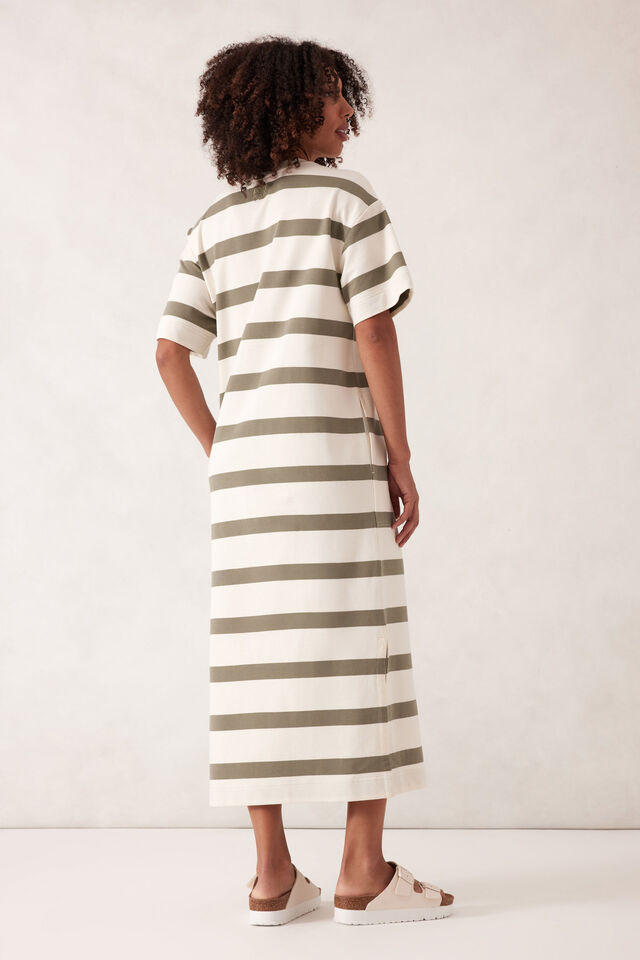 Charlotte Midi Terry Dress, WHITE MOSS GREEN STRIPE