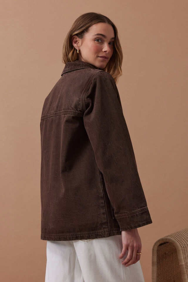 Ava Chore Shacket, CHOCOLATE
