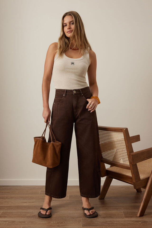Demi Barrel Jean, CHOCOLATE