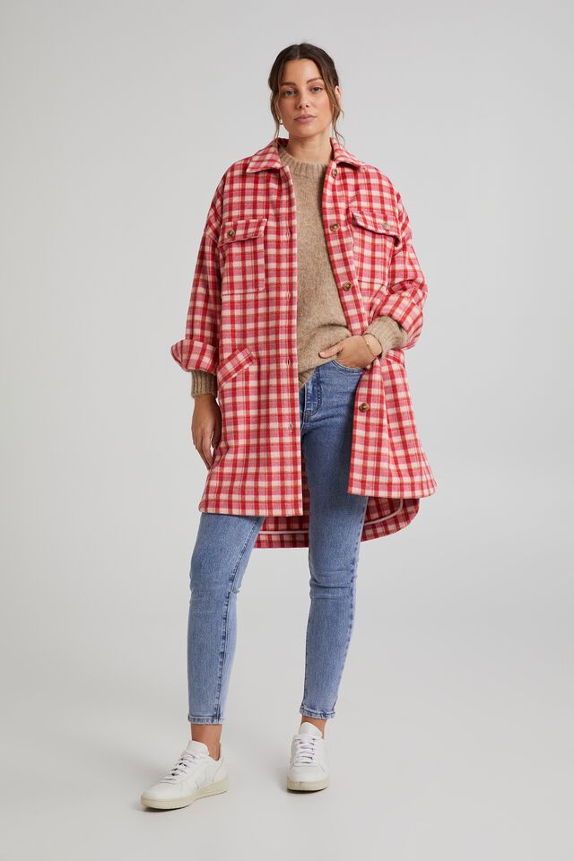 Oversized Shacket In Rescue Plaid, PINK PLAID