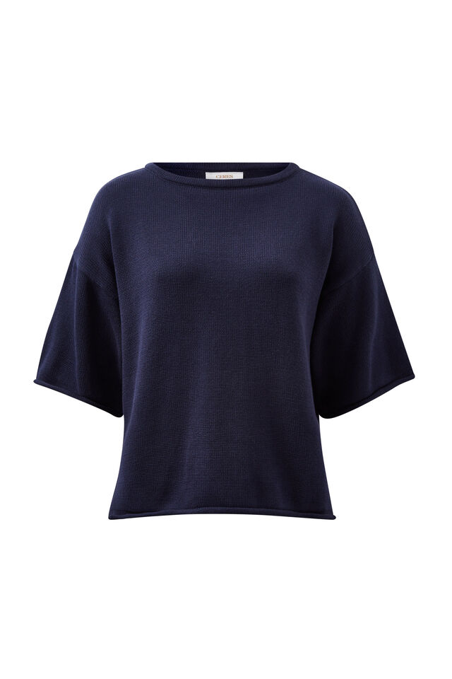 Boxy Knit Tee, NEW NAVY