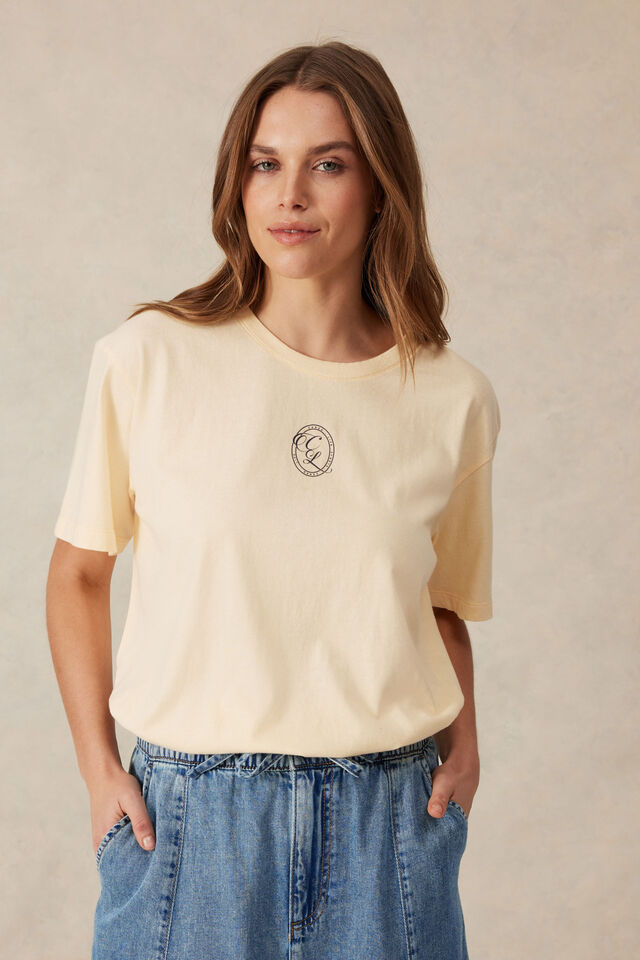 Slouchy Split Hem Tee, BUTTER/CL SPORTS PRINT