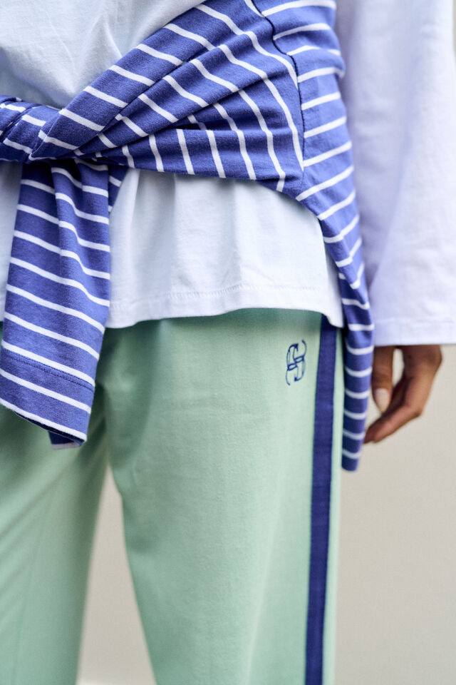 Gigi Wide Leg Terry Trackpant, SEAFOAM/POLO BLUE SIDE STRIPE