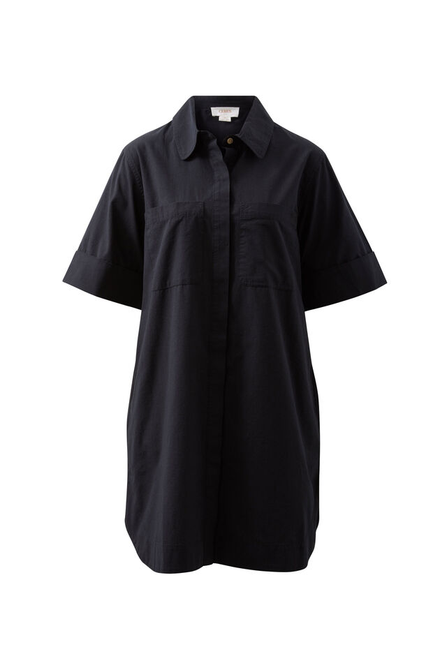 Sara Mini Shirt Dress, BLACK