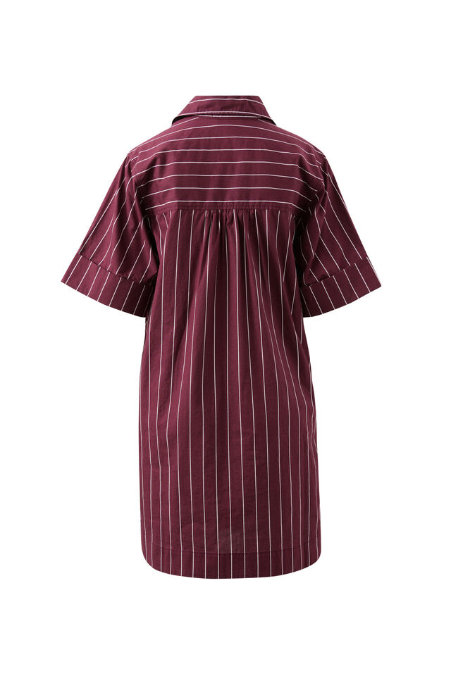 Sara Mini Shirt Dress, WINE PRINTED PINSTRIPE