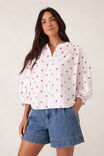Woven Collarless Top, WHITE RED EMBROIDERED - alternate image 4