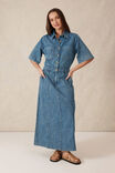 Short Sleeve Denim Maxi Shirt Dress, FRESH INDIGO DENIM - alternate image 1