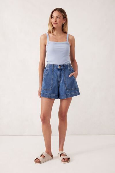 Square Neck Rib Singlet, CHALK BLUE