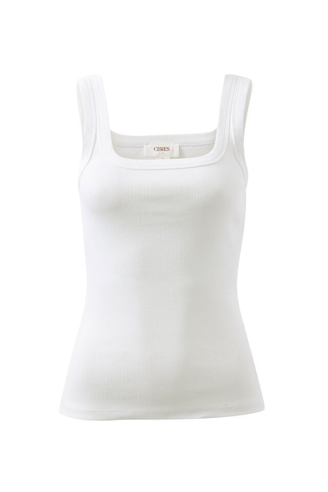 Zara Contour Rib Square Neck Tank, VANILLA