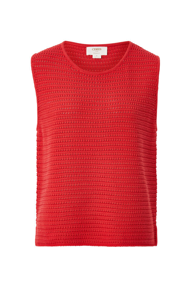 Margot Mesh Knit Tank, HERITAGE RED