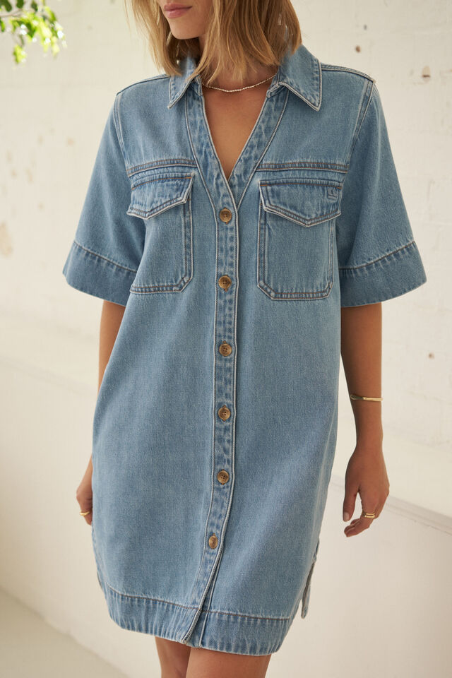 Bonnie Relaxed Shirt Dress, VINTAGE BLUE
