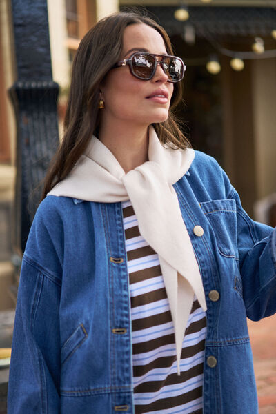 Sully Triangle Knit Scarf, ECRU