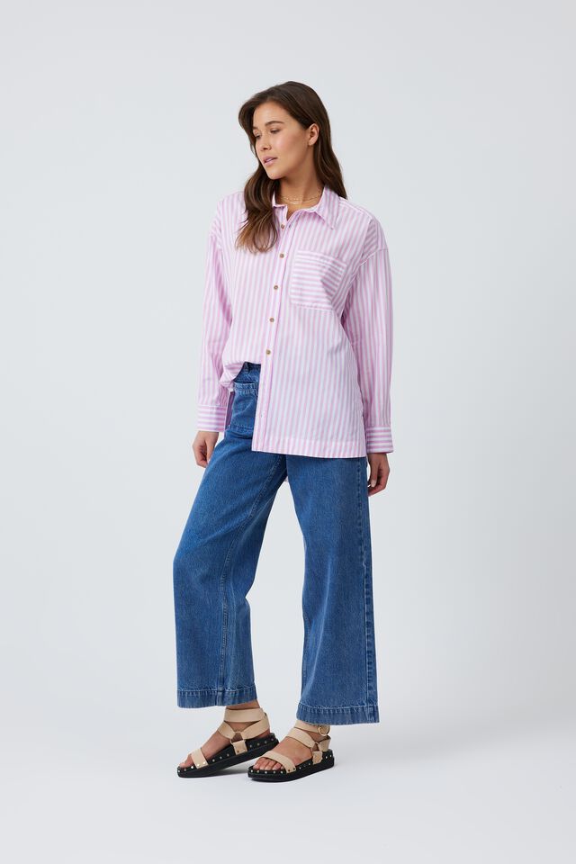 Poplin Stripe Shirt In Organic Cotton, MUSK WHITE SMALL STRIPE