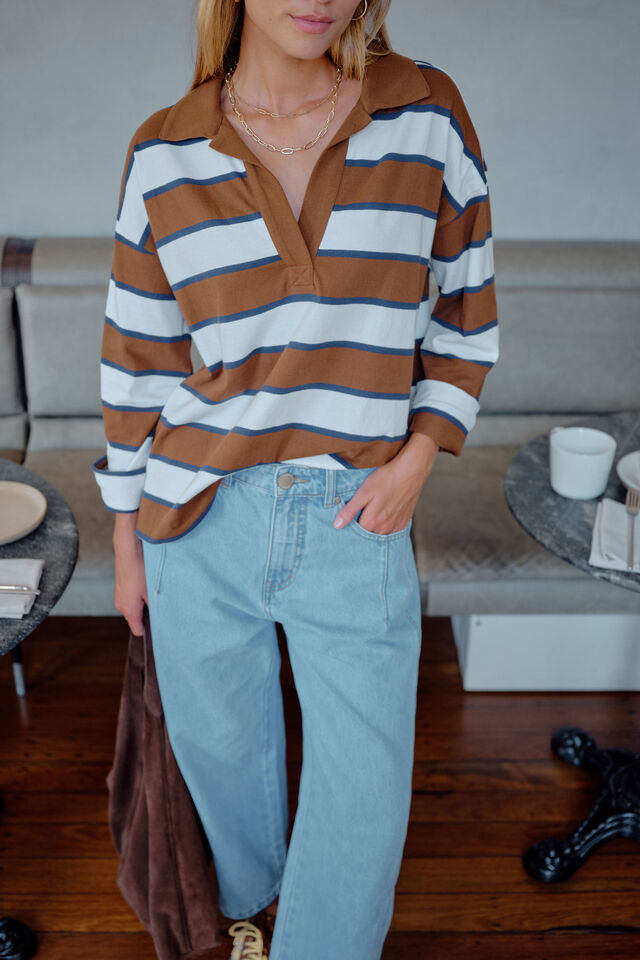 Shelby Slouchy Rugby Top, TOFFEE/WHITE/HERITAGE NAVY