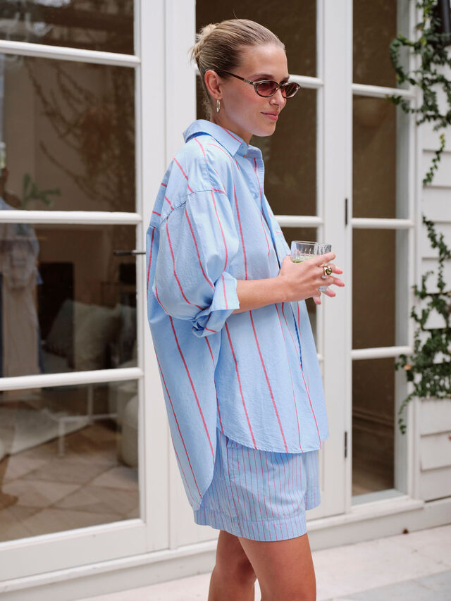 Peta Oversized Shirt, FRESH BLUE RED BOLD STRIPE