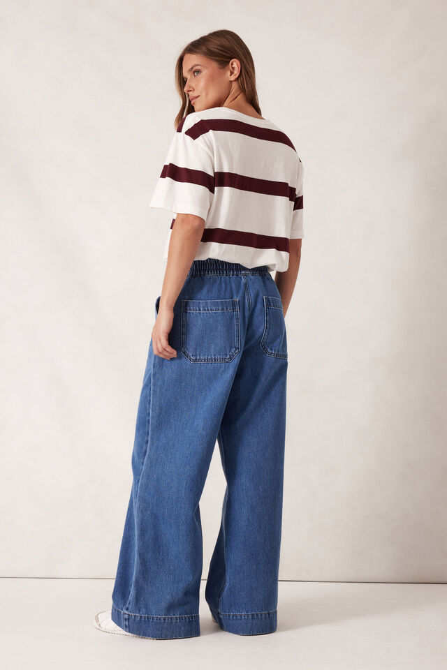 Andie Wide Leg Drawstring Pant, MID INDIGO