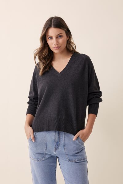 Soft Knit Classic V In Recycled Blend, CHARCOAL MARLE