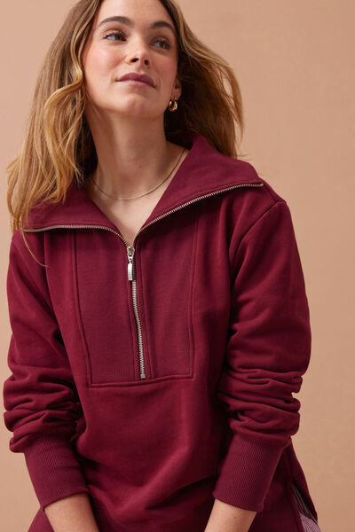 Isabella Half Zip Sweat, BURGUNDY